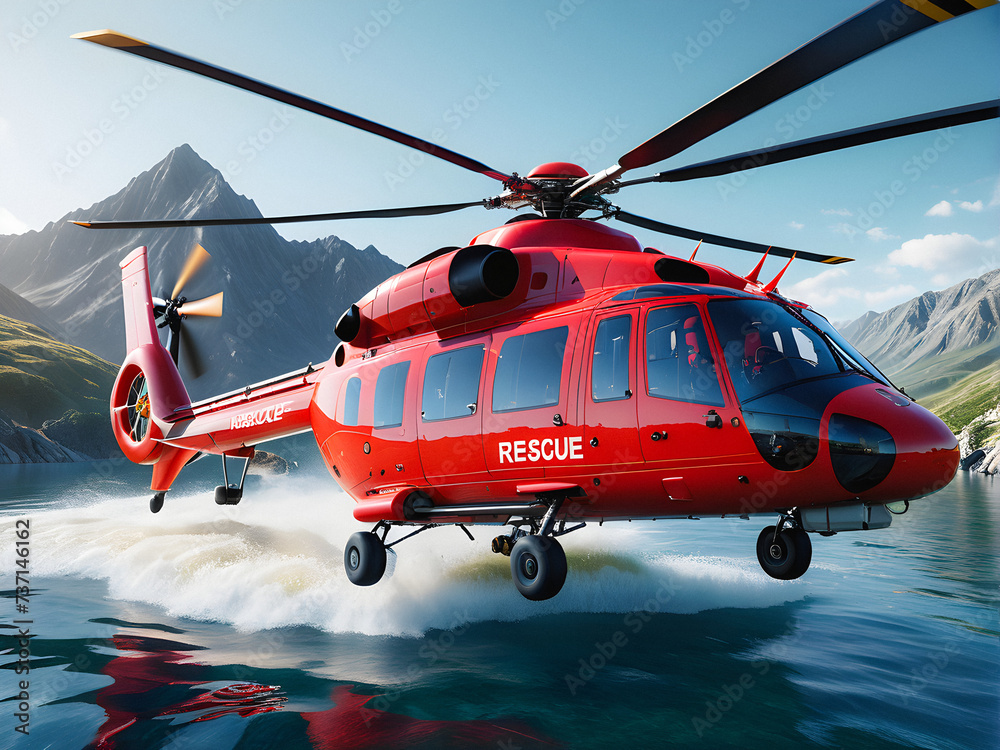 Rescue helicopter/boat engaged in water/mountain rescue operations. generative AI Rescue helicopter/boat engaged in water/mountain rescue operations. generative AI
