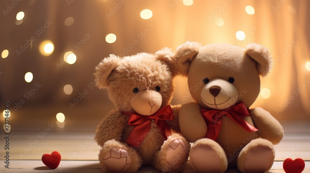 two lovable teddy bears with heart close up