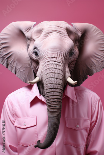 Elephant in an elegant pink shirt. Ai generative art