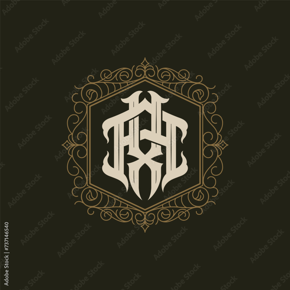 Victorian style monogram with initial AX or XA. Badge logo design. can be applied on stationery, invitations, signage, packaging, or even as a branding element and etc