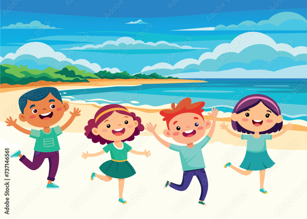 Summer vacation. Group of happy boys and girls summer vacation Summer vacation. Group of happy boys and girls summer vacation