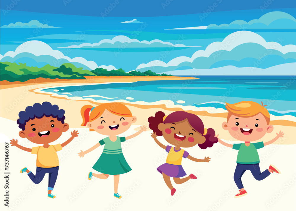 Summer vacation. Group of happy boys and girls summer vacation Summer vacation. Group of happy boys and girls summer vacation