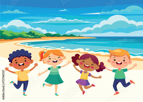 Summer vacation. Group of happy boys and girls summer vacation © rudut2015