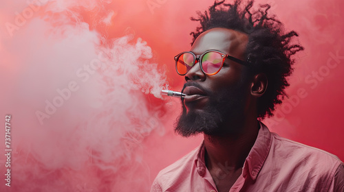 A man smokes an electronic cigarette