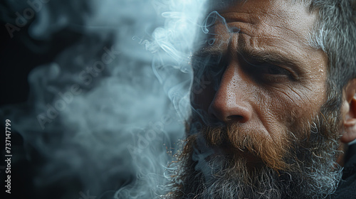 A man smokes an electronic cigarette photo
