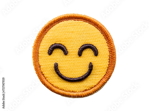  embroidery yellow smiley round badge isolated on transparent background