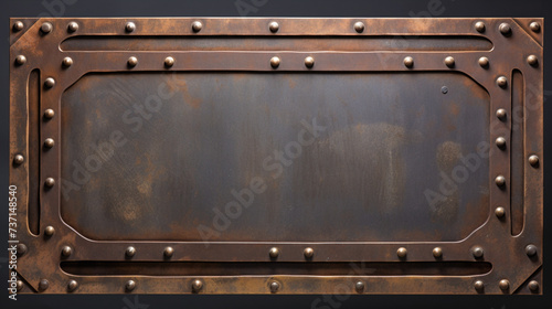 Thin rusty metal frame border, red, bronze, bolt, nail, rectangle