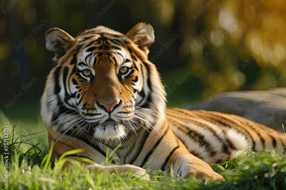 Fototapeta premium Bengal Tiger relaxing in the late afternoon sun