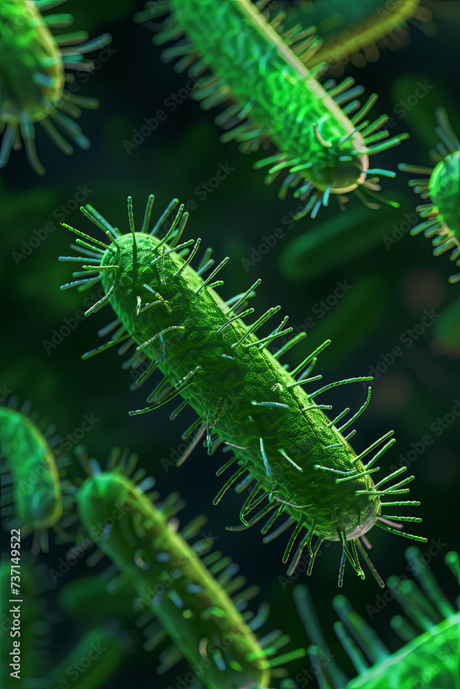 Fototapeta premium Bacteria - 3d render, green colors