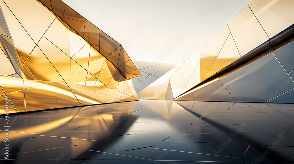 Obraz premium Abstract polygonal building exterior design, conceptual architectural design