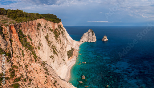 White cliffs and Mizithres rocks on Zakynthos island in Greece..