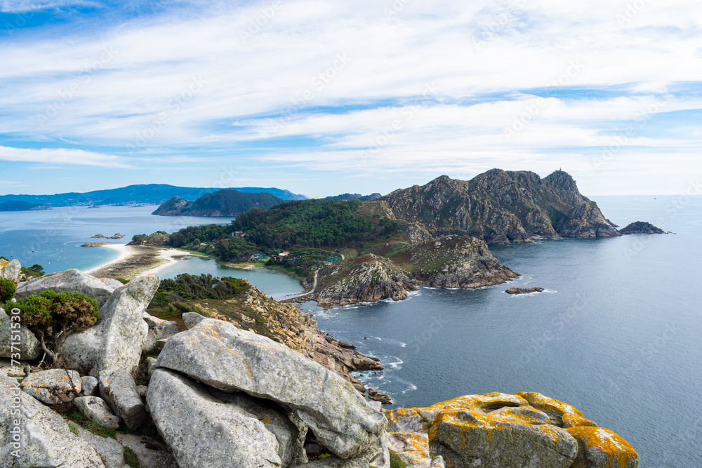 Panoramic view of the Cies islands. National park in Galicia - Spain