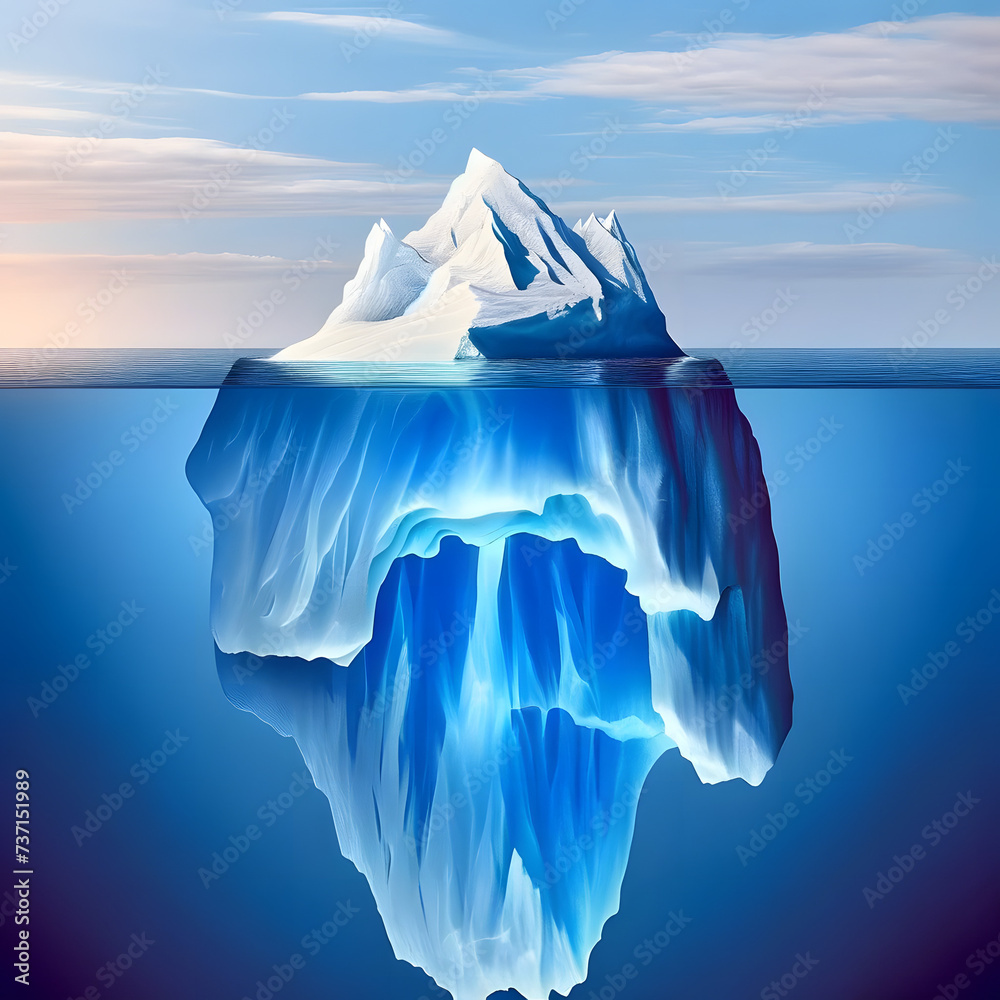illustration d'un iceberg, idéal pour infographie sur le climat, le développement personnel ou les compétences invisibles - obrazy, fototapety, plakaty 