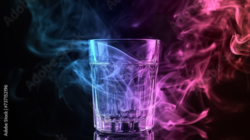 colorful splashing drink at bright vivid multicolored background, in style of dark purple, blue and pink, beverage on black