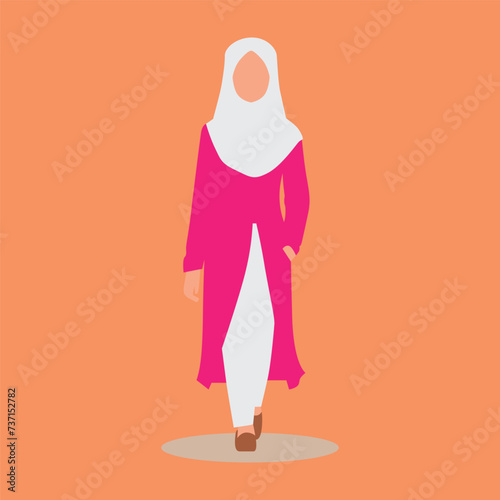 Business muslim woman in hijab illustration. Flat cartoon vector illustration with office clothes. Colored illustration isolated on white background