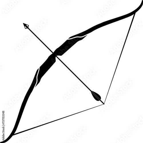 Traditional Hunting Wooden Bow with Arrow Isolated Icon in Flat Style. Vector Illustration.