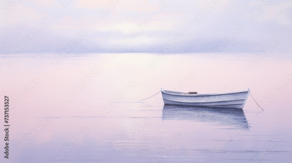 a boat floating on top of a large body of water with a sky background and clouds sky.