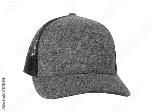 Grey baseball cap isolated on white background without shadow clipping path