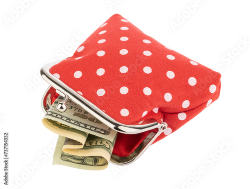 red cash wallet isolated over white background. Charge purse with clipping path
