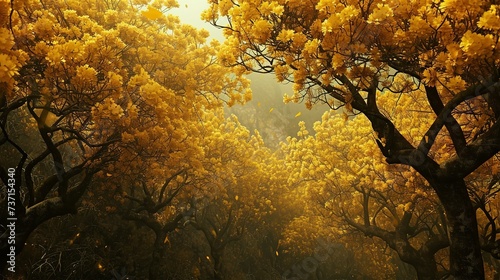 a forest of the golden shower trees with blossom in the fall bloom adorning every branch and limb photo