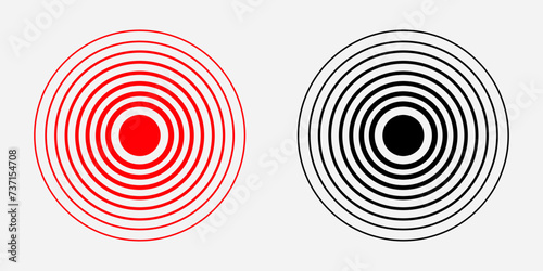 Earthquake epicenter vector icon set. Seismology illustration, Seismic activity on disaster. Hypnosis wave illustration set on red and black Version. Sound effect photo