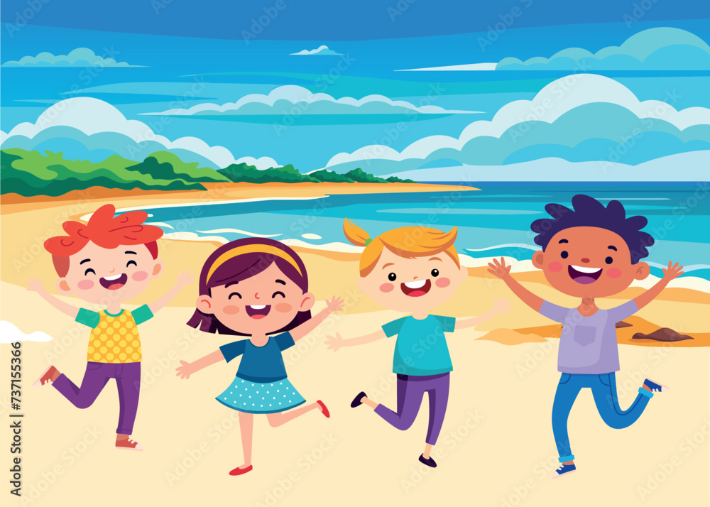 Summer vacation. Group of happy boys and girls summer vacation Summer vacation. Group of happy boys and girls summer vacation