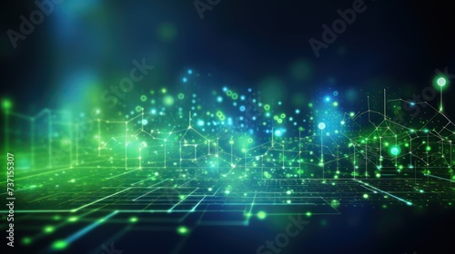 Generate a digital technology banner with a dynamic green and blue background