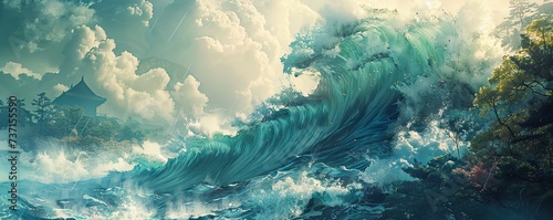A captivating digital art piece inspired by the iconic sea waves of Japan, crafted to evoke the beauty and power of nature. Generate AI. photo