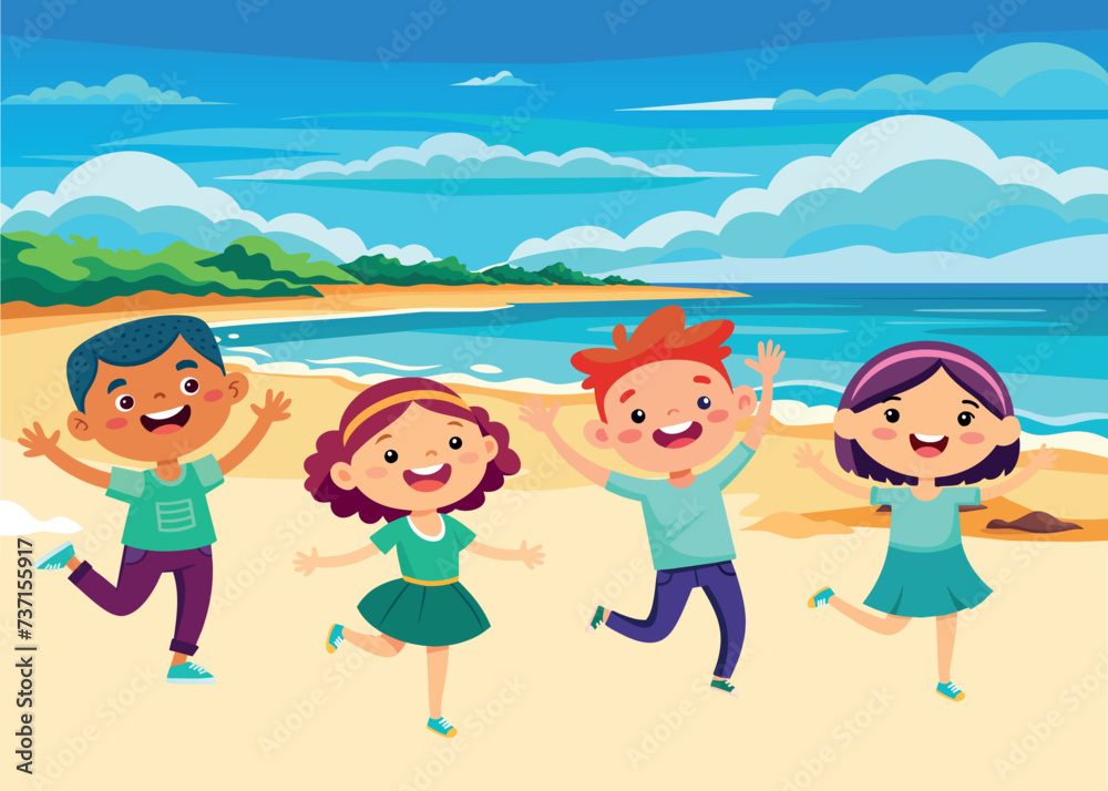 Summer vacation. Group of happy boys and girls summer vacation Summer vacation. Group of happy boys and girls summer vacation