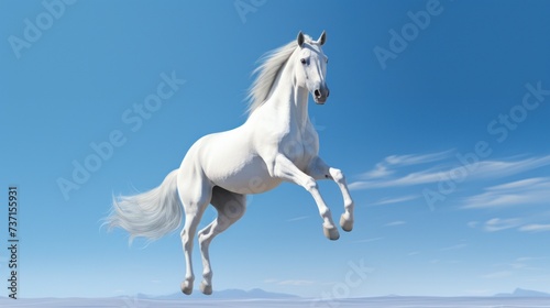 a white horse jumping in the air with its and it's.