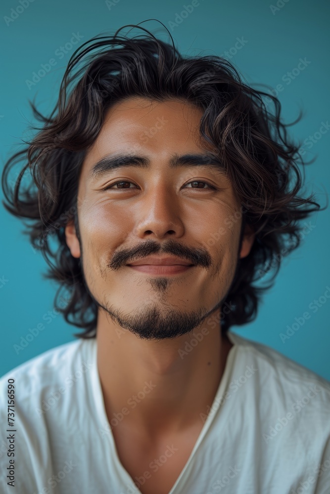 A confident, smiling Indian man with curly hair in a positive portrait showcasing style and happiness. A confident, smiling Indian man with curly hair in a positive portrait showcasing style and happiness.