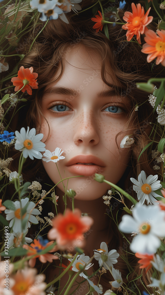 portrait of a beautiful woman in flowers, ai portrait of a beautiful woman in flowers, ai
