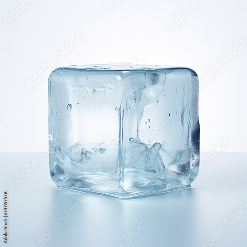 Shimmering Ice Cube With Water Droplets
