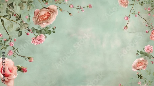 Ultra-Detailed Photo of English Roses on Light Mint Green Background  Design Background Material for KV  Poster  Computer Desktop Wallpaper