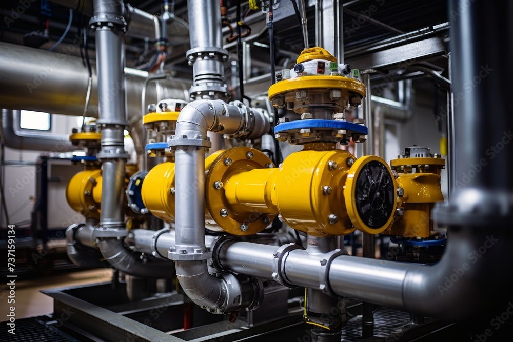 A Detailed View of a Vacuum Degasser Unit in an Industrial Setting, Highlighting its Complex Structure and the Intricate Network of Pipes and Valves