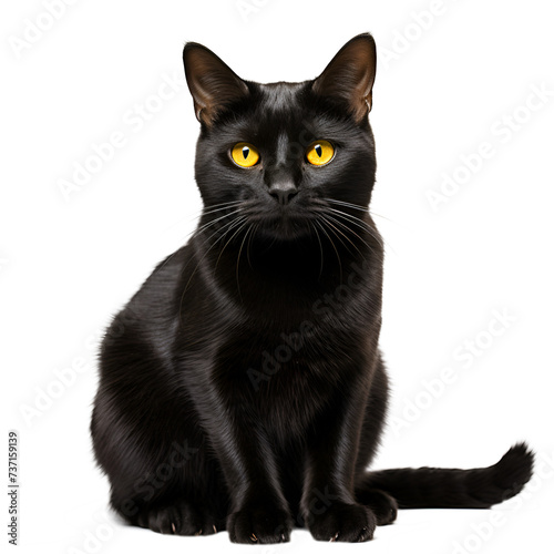 black cat isolated on white. The cat is sitting.
