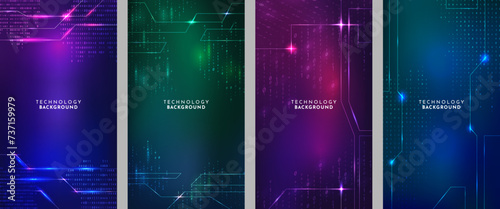 Vector illustration. Binary code background. Software programming concept. Glowing numbers and dots. Digital data. Technological style. Design for flyer, voucher, coupon, vertical banner, wallpaper photo