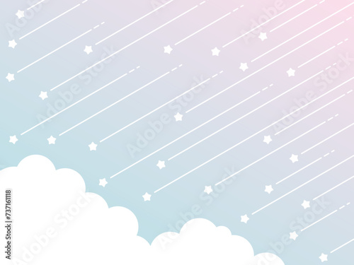 シンプルな雲と流れ星のグラデーション背景イラスト（ピンク・水色）