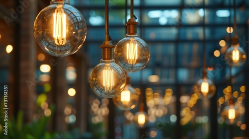 a bunch of light bulbs hanging from a ceiling in a room with a lot of light bulbs hanging from the ceiling.