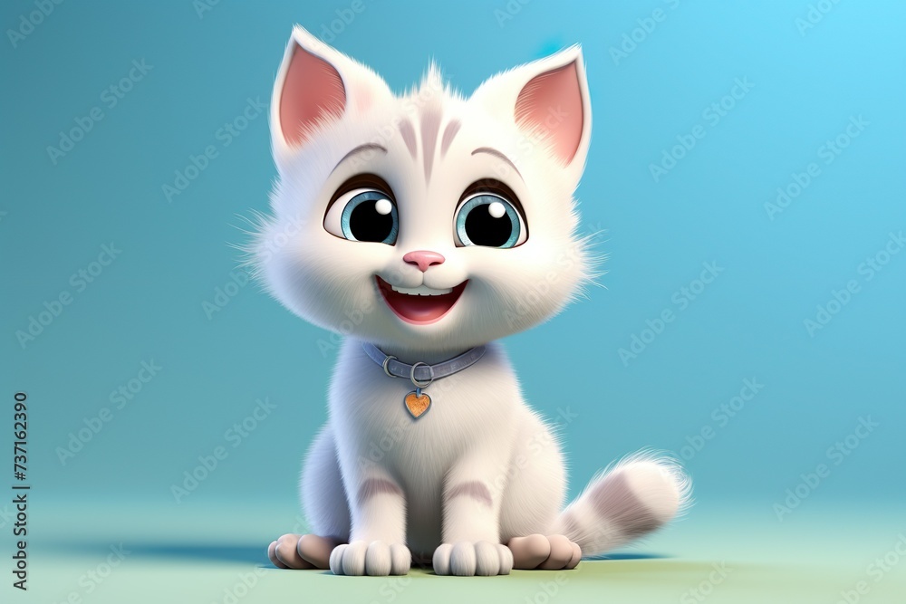 3D cute black cat with sky blue color background  black cat with big cute eyes  
