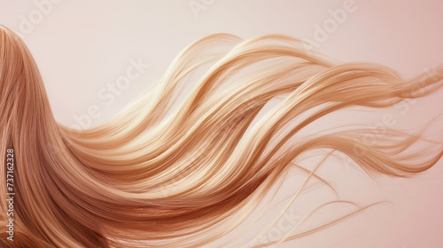 Closeup texture of long blonde hair, beige background, Generative AI