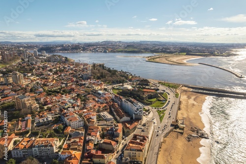 Majestic Urban Oasis: A Breathtaking Aerial Perspective of Portos Foz Do Douro Blending Ocean and Cityscape photo