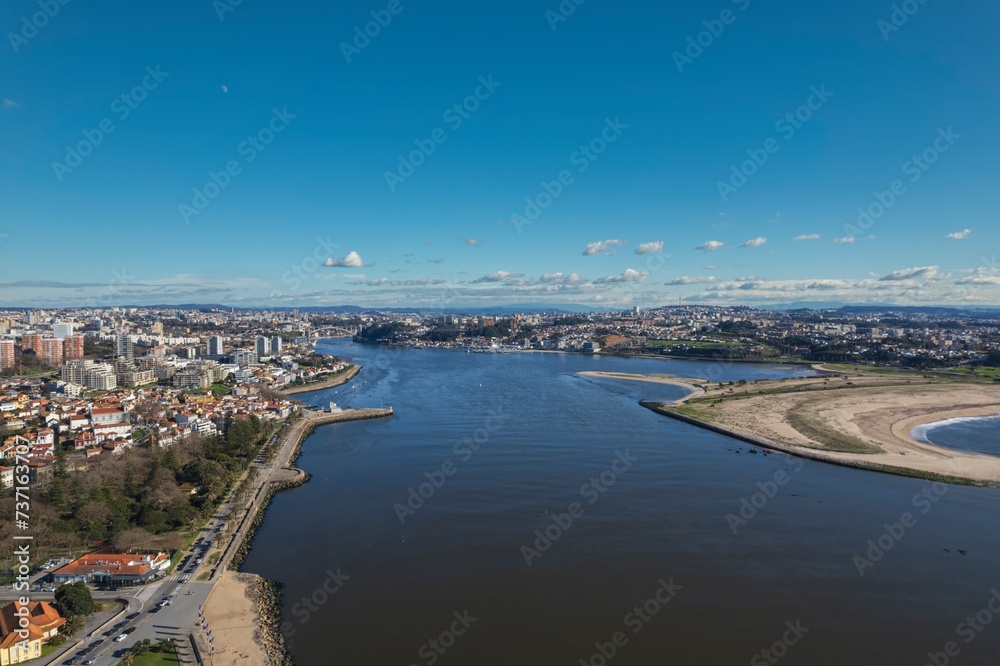 A Serene Symphony: Captivating Aerial Portrait of Foz Do Douro River and Porto City