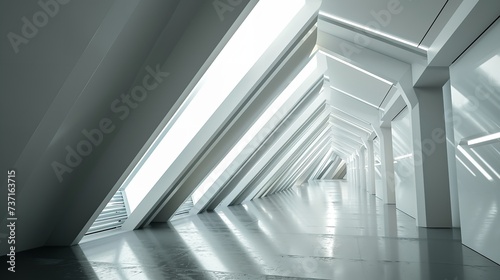 Empty Long Light Corridor - Modern White Background