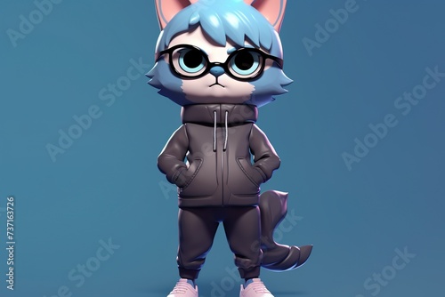 3d Smart and Sporty cat  The Adventures of  cat Feline Fashionista in Glasses and Tracksuit cat in tracksuit with glassess photo