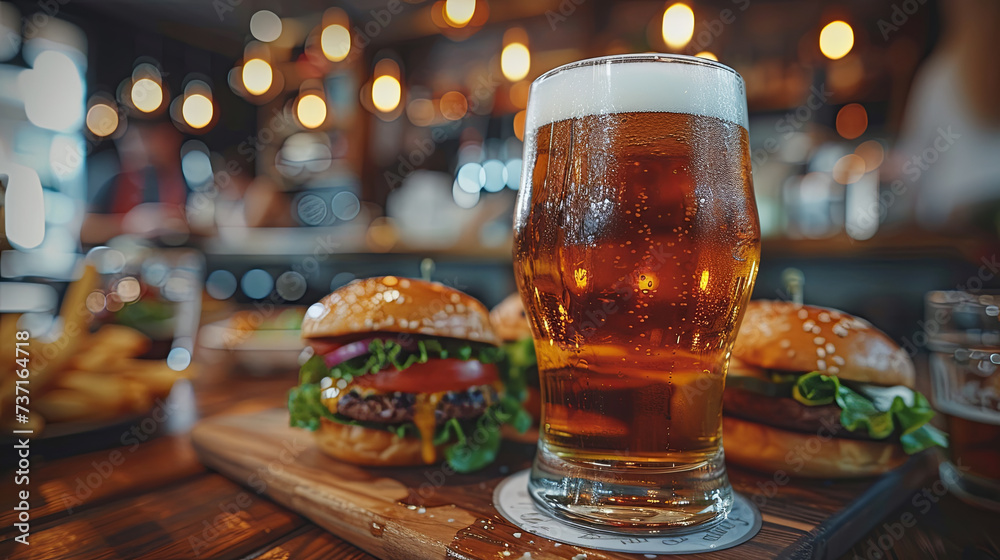 Close-up Burger and beer Close-up Burger and beer