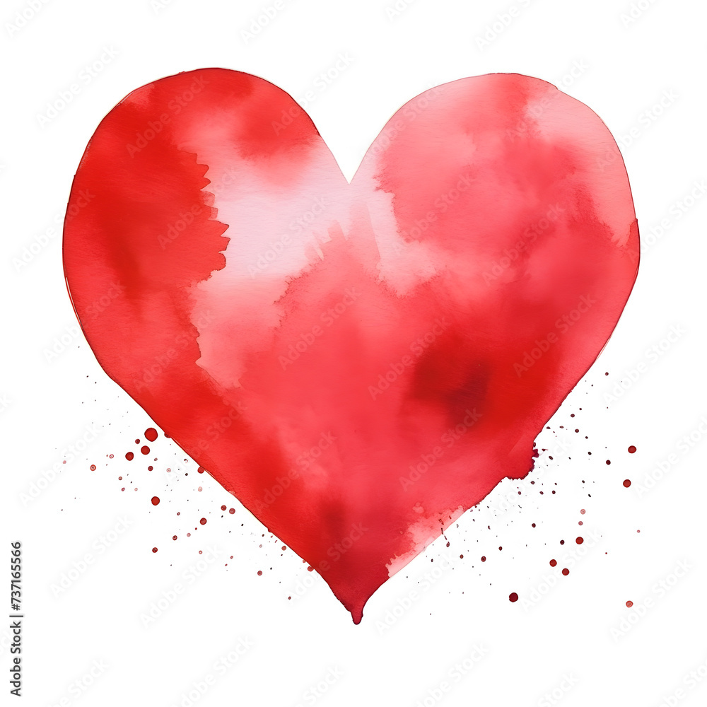 Watercolor illustration of red heart isolated on white background