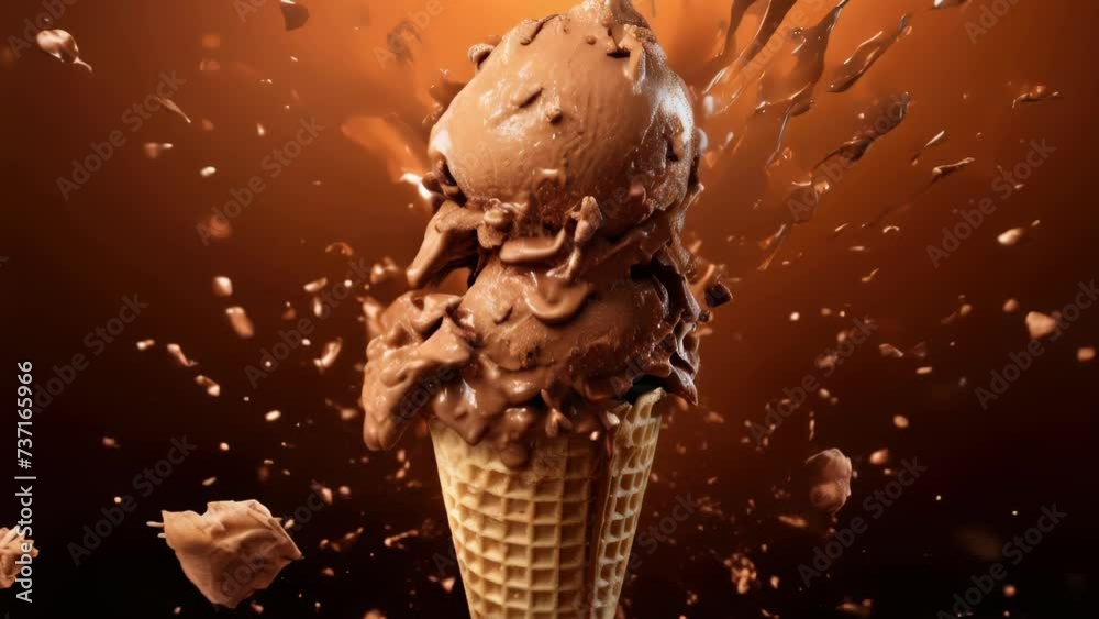 Delicious chocolate ice cream cone sprinkled with more chocolate. Perfect for satisfying your sweet tooth. Can be used in advertisements, menus, or food-related articles