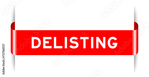 Red color inserted label banner with word delisting on white background photo