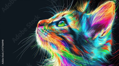 a close up of a cat' with multicolored paint splattered on it'. © Anna